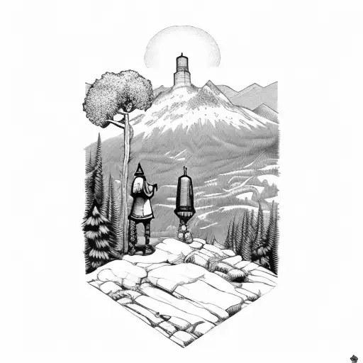 Hermit Standing On A Mountain Looking Down On An Old City