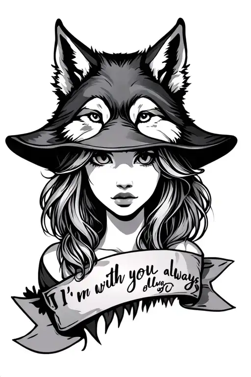 Girl With Wolf Hat And Banner Under That Says I'm With You Always