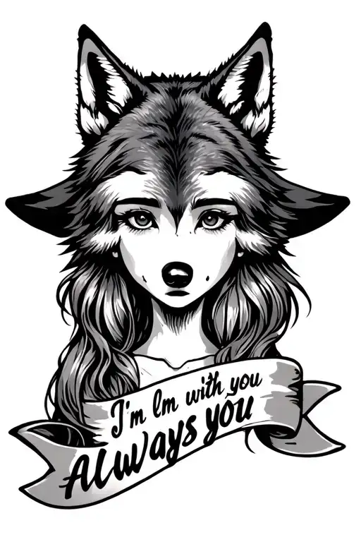 Girl With Wolf On Head And Banner Under That Says I'm With You Always