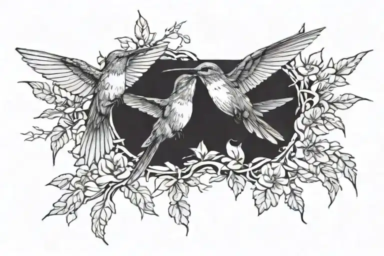 2 Humming Bird Flying Around Tree Growing