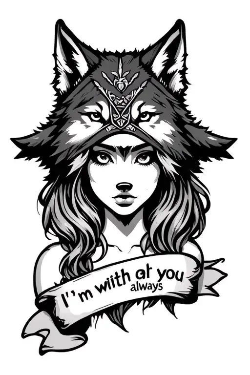 Girl With Wolf Headdress On Head And Banner Under That Says I'm With You Always