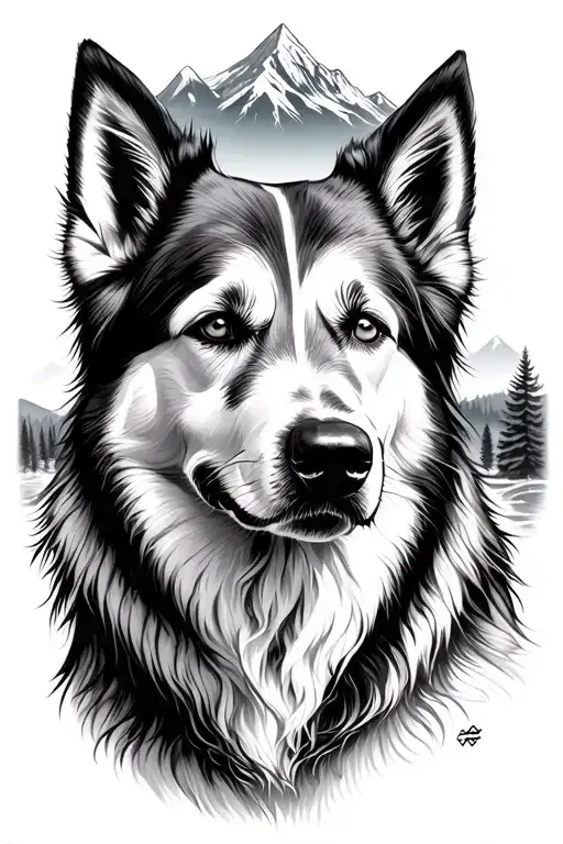 White Swiss Shepherd In Mountain Landscape