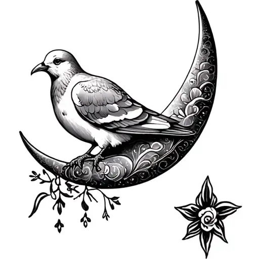 Dove Perched On A Crescent Moon Tattoo Design