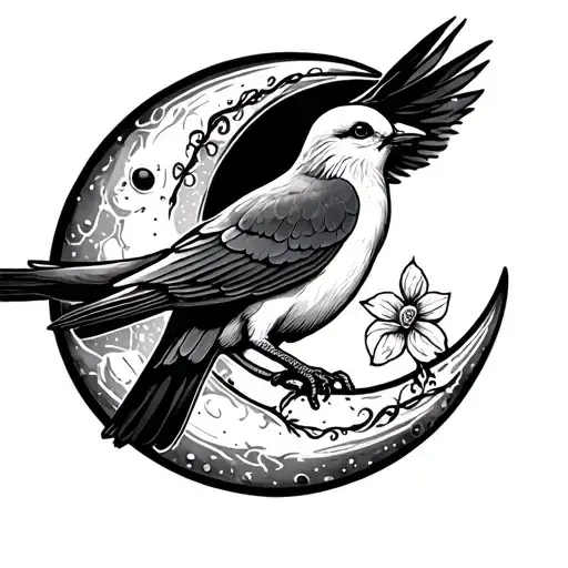 Dove Perched On A Crescent Moon Tattoo Design