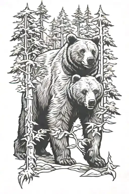 Bear With Forest Scene