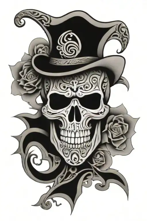 Skull With Face Ta Moko And Taiaha Crossing A Patu