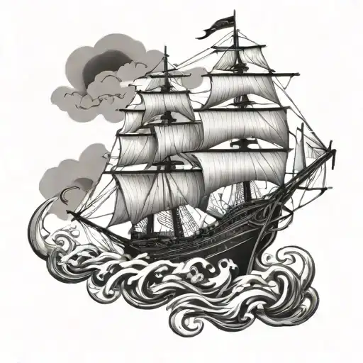 Tall Sailing Ship With Kraken