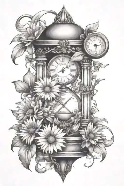 Daisies And Sweet Peas Intertwined With Moon And Hourglass