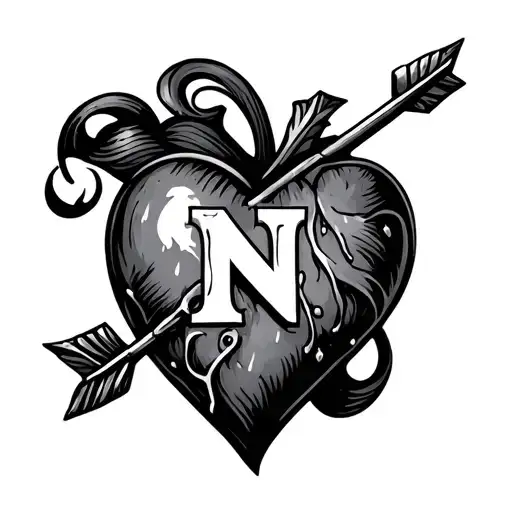 Heart With Arrow And The Letter N