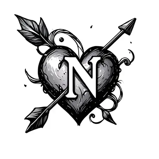 Heart With Arrow And The Letter N Hidden