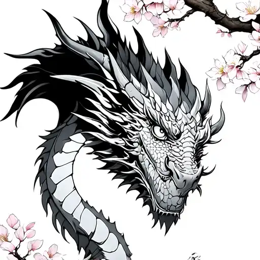 Dragon On Cherry Blossom Tree