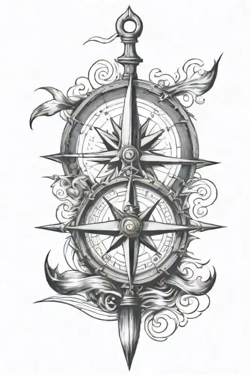 Oars And Compass Surround With Waters