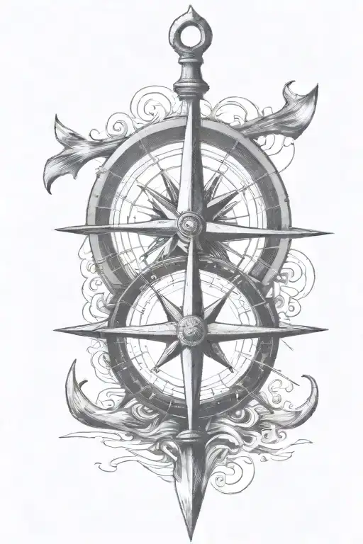 Oars And Compass Surround With Waters