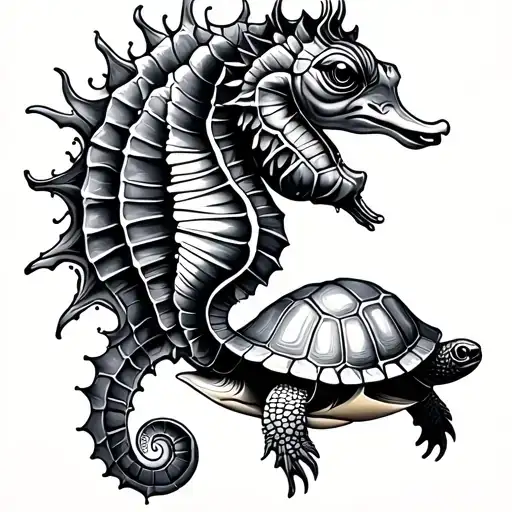 Seahorse With A Turtle
