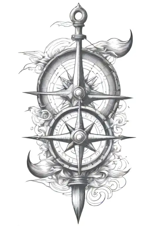 Oars On The Boat And Compass
