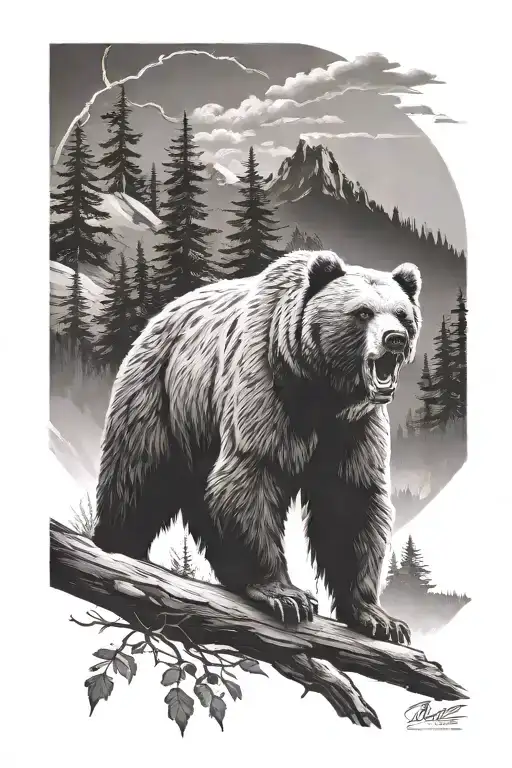 Roaring Angry Bear Nature Scene