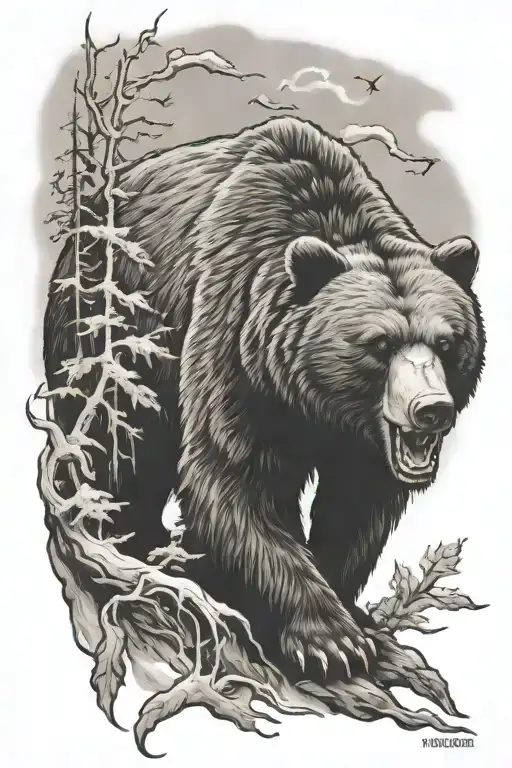 Roaring Angry Bear Nature Scene