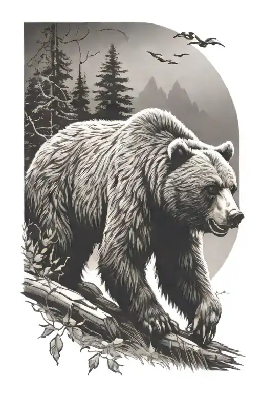 Roaring Angry Bear Nature Scene
