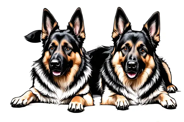 Two German Shepherds Lying Down