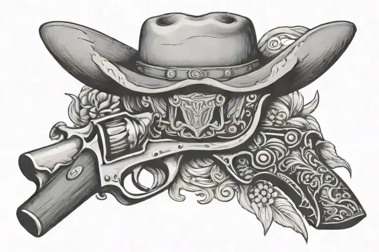 Longhorn And Cowboy Hat And Gun Holster Made