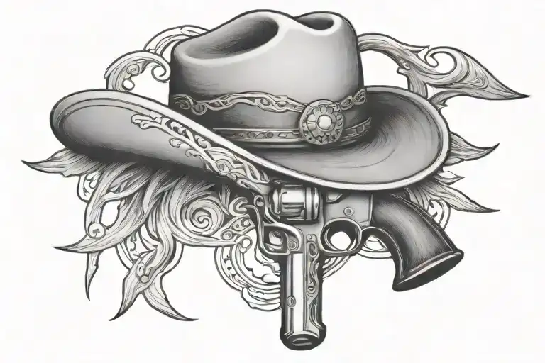 Cowboy Hat And Longhorn And Gun Holster Made