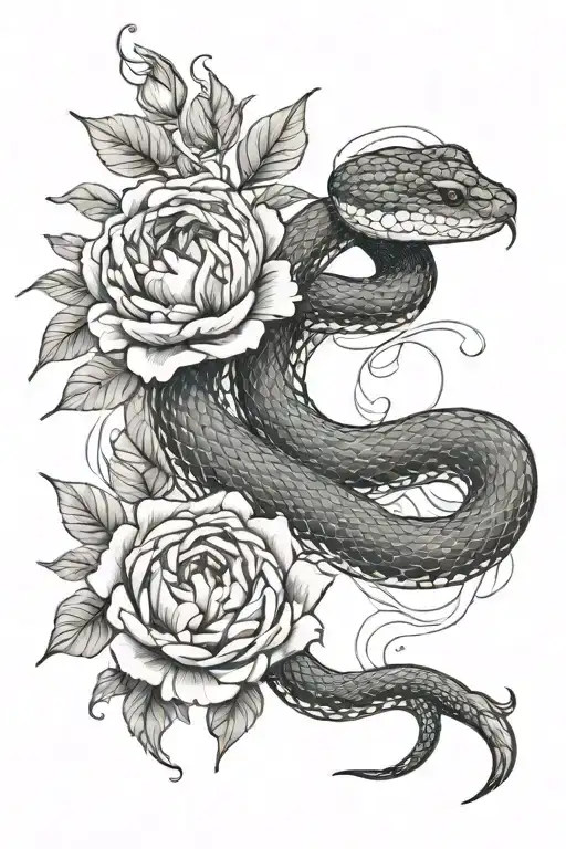 Snake And Peonies Flower