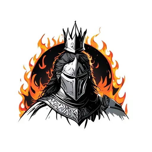 Knight Full Body Facing Front Wearing Crown With Fiery Background
