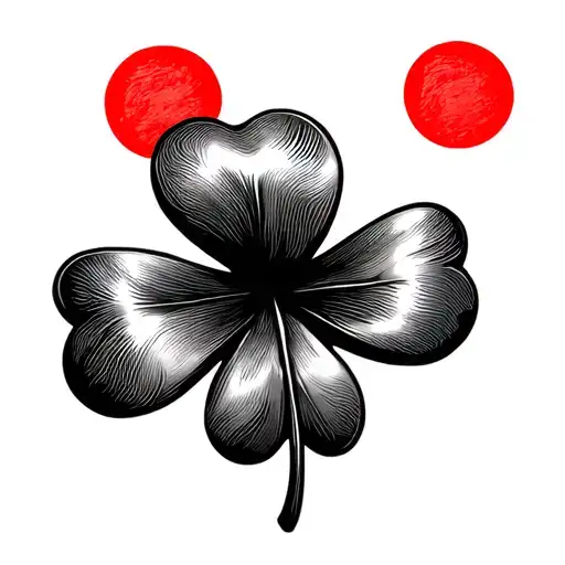 Create A Black 5 Leaf Clover With A Red Round Background That Has The Texture Of A Patch