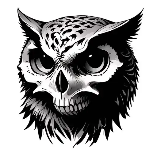 Black And White Owl Cat Skull