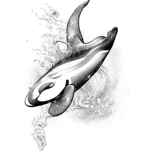 A Black And Grey Orca Whale Leaping Over A Field Of Arrows