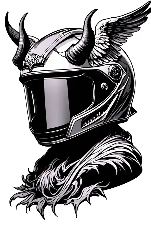 Motorcycle Helmet With Demon Horns And Angels Wings