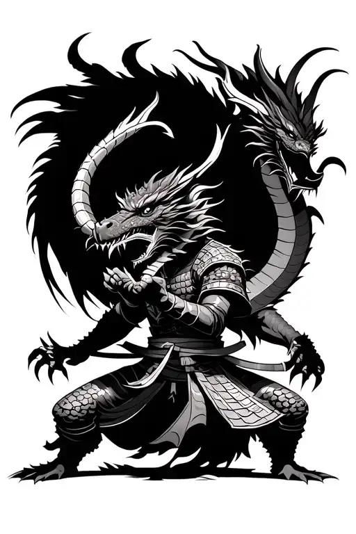Samurai Fighting Dragon Wrapped