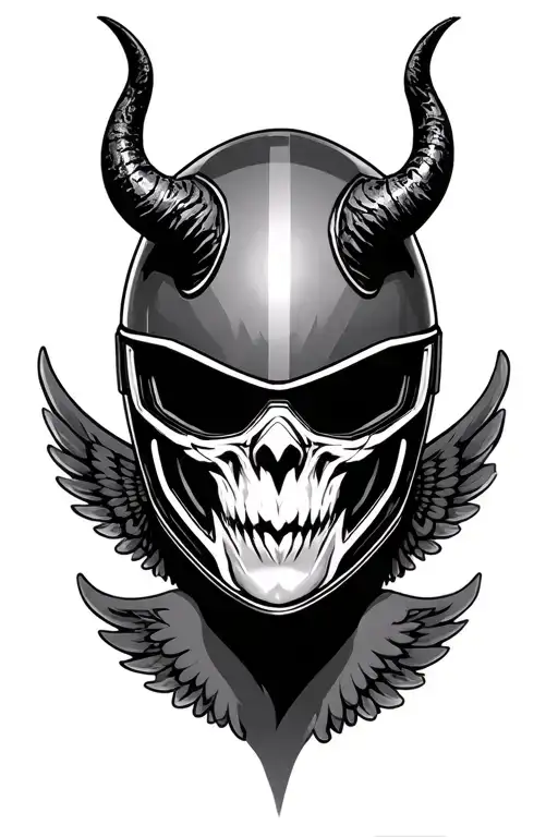 Face Motorcycle Helmet With Demon Horns On Top And Wings Of Behind That Goes Up