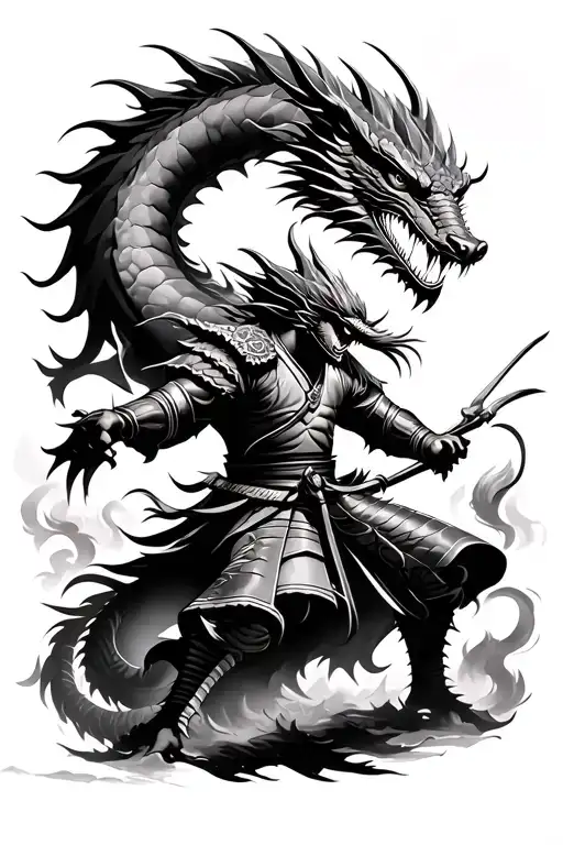 Samurai Fighting A Dragon