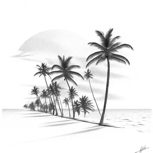 A Beautiful Beach Sunset With Palm Trees