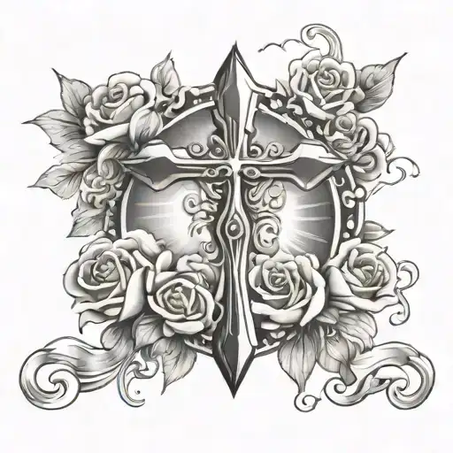 Cross And Rosses Surrounded By Clouds And Sun Rays