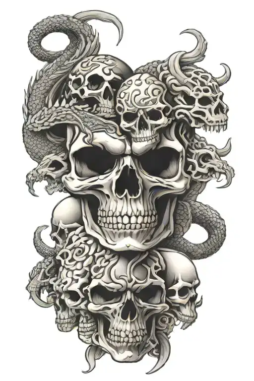 Japanese Skulls With Dragon