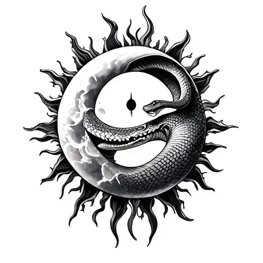 Slevee Tattoo Of Sun Moon And Snake As Bridge In Between