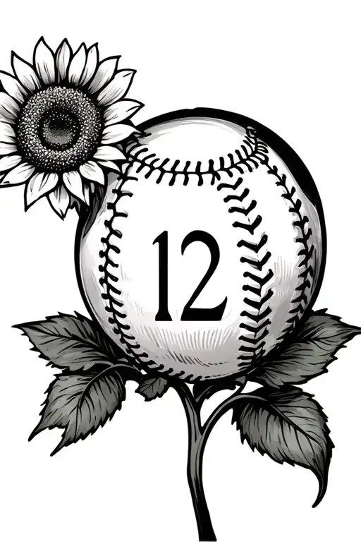 Softball Stitches Wrapping Around My Arm With A Sunflower Can The Number 12