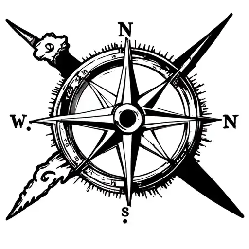 Africa Outlined Tattoo With Compass Superimposed On Tip