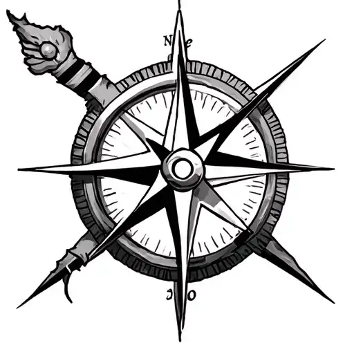 Africa Outlined Tattoo With Compass Superimposed On Top