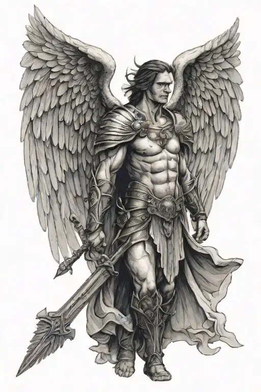 A Warrior With Angel Wings Spread Wings Looking Into The Distance