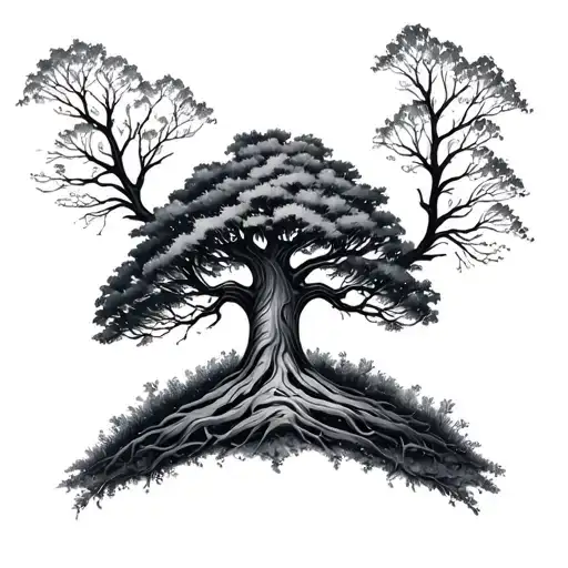 Family Tree On Right Arm Sleeve Tattoo Featuring