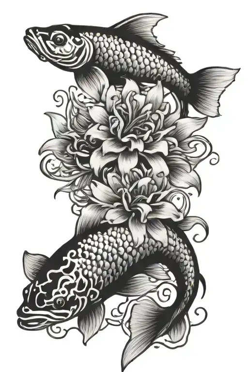 Lycoris Flower And Koi Fish