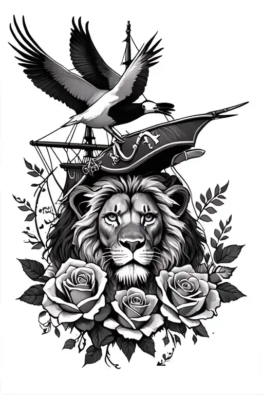 Lion And Roses And Birds And Pirateship