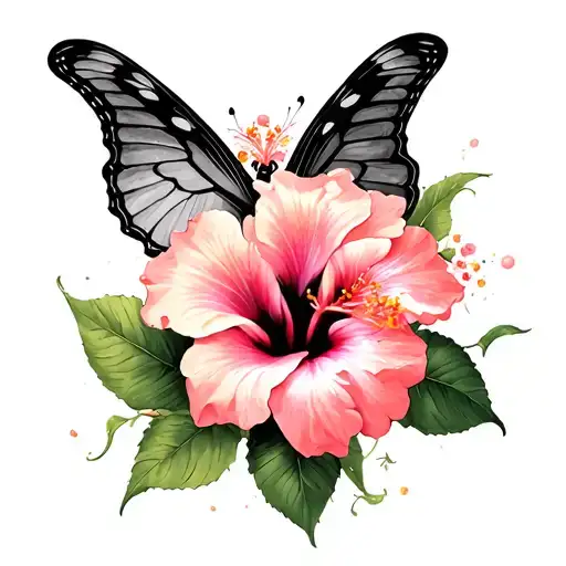 Hibiscus Rose Butterfly Tattoo Design