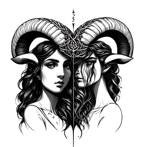Combination Aries And Virgo Line Drawing Black And White Simple