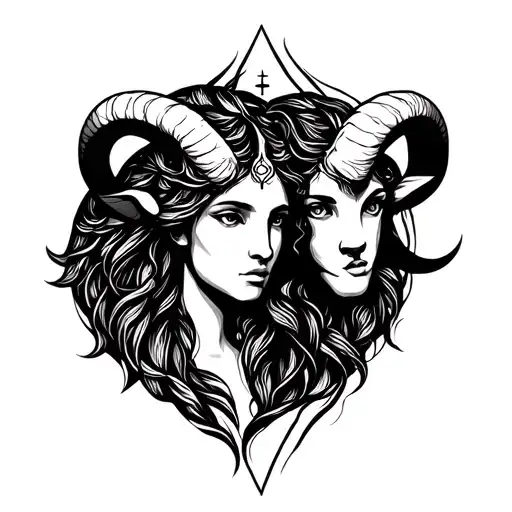 Combination Aries And Virgo Zodiac Symbols Line Drawing Black And White Simple