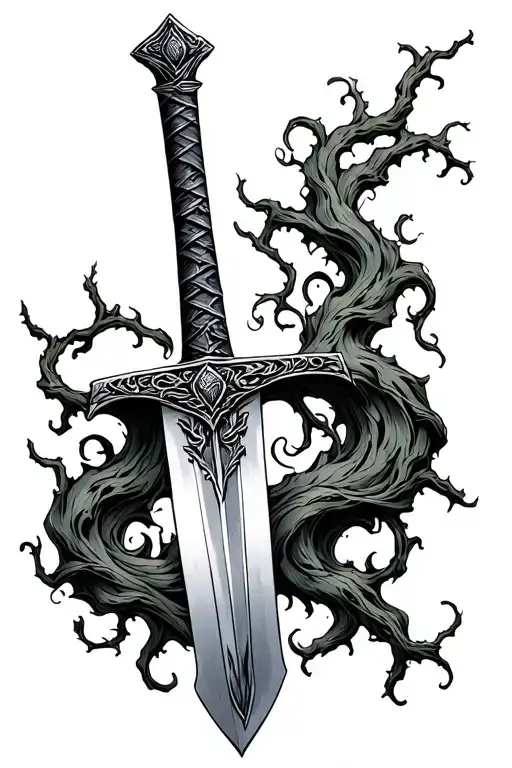 Thin Sword With Vines Growing