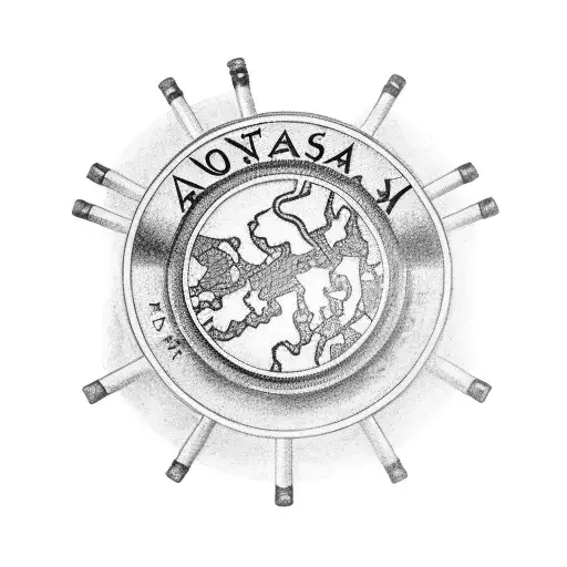 A Black And Grey Tattoo Of A Louisiana State Map With A Barbell In The Center